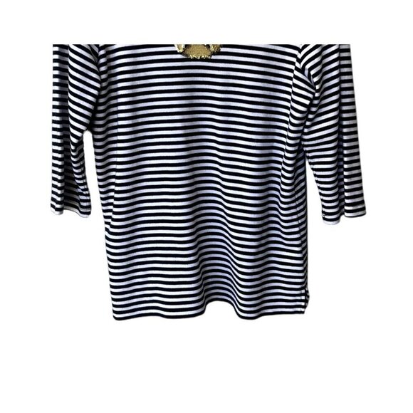 Quacker Factory Womens Top Sz M 3/4 Sleeve Embellished Black Stripe Sand Dollar - Picture 3 of 11